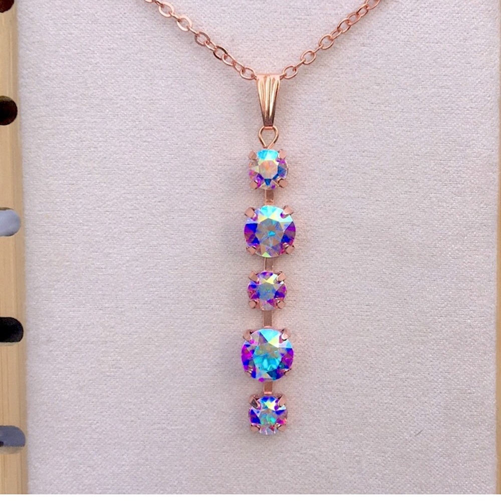 Aurora Borealis Rose Gold Crystal Drop Necklace - Picture 3 of 5